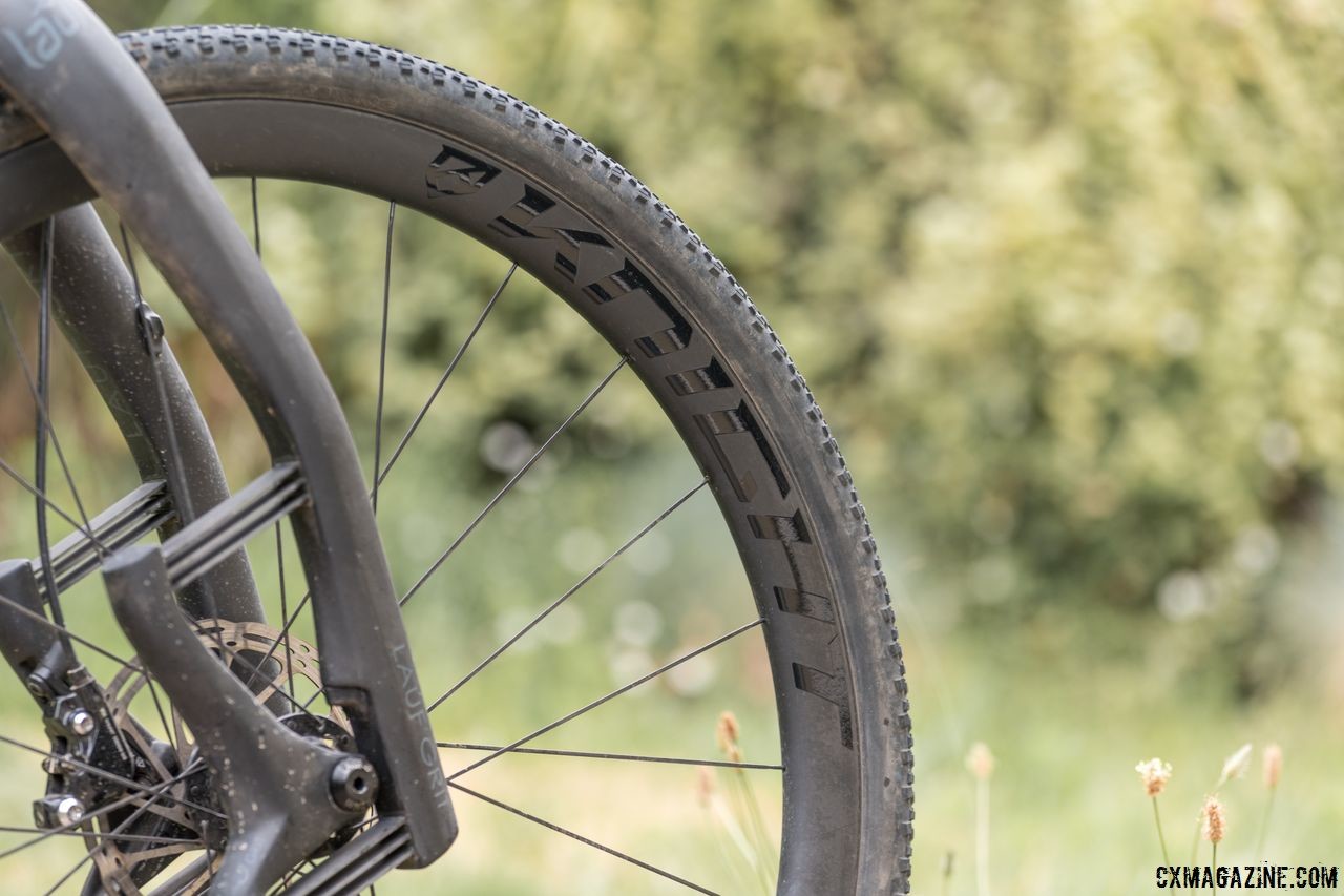 One of the tires we have mounted to the Knight 35 Clincher TLA Disc thus far is a 38mm Maxxis Rambler. After setup, the tires have held their air during a few hundred miles of riding. Knight Composites 35 Clincher TLA Disc. © Cyclocross Magazine