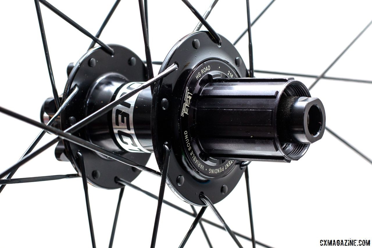 The Project 321 Hub has a listed weight of 281 grams. Our sample has 6 pawls with 2 pawl engagement giving 1.7 degrees of almost immediate engagement. Knight Composites 35 Clincher TLA Disc. © Cyclocross Magazine