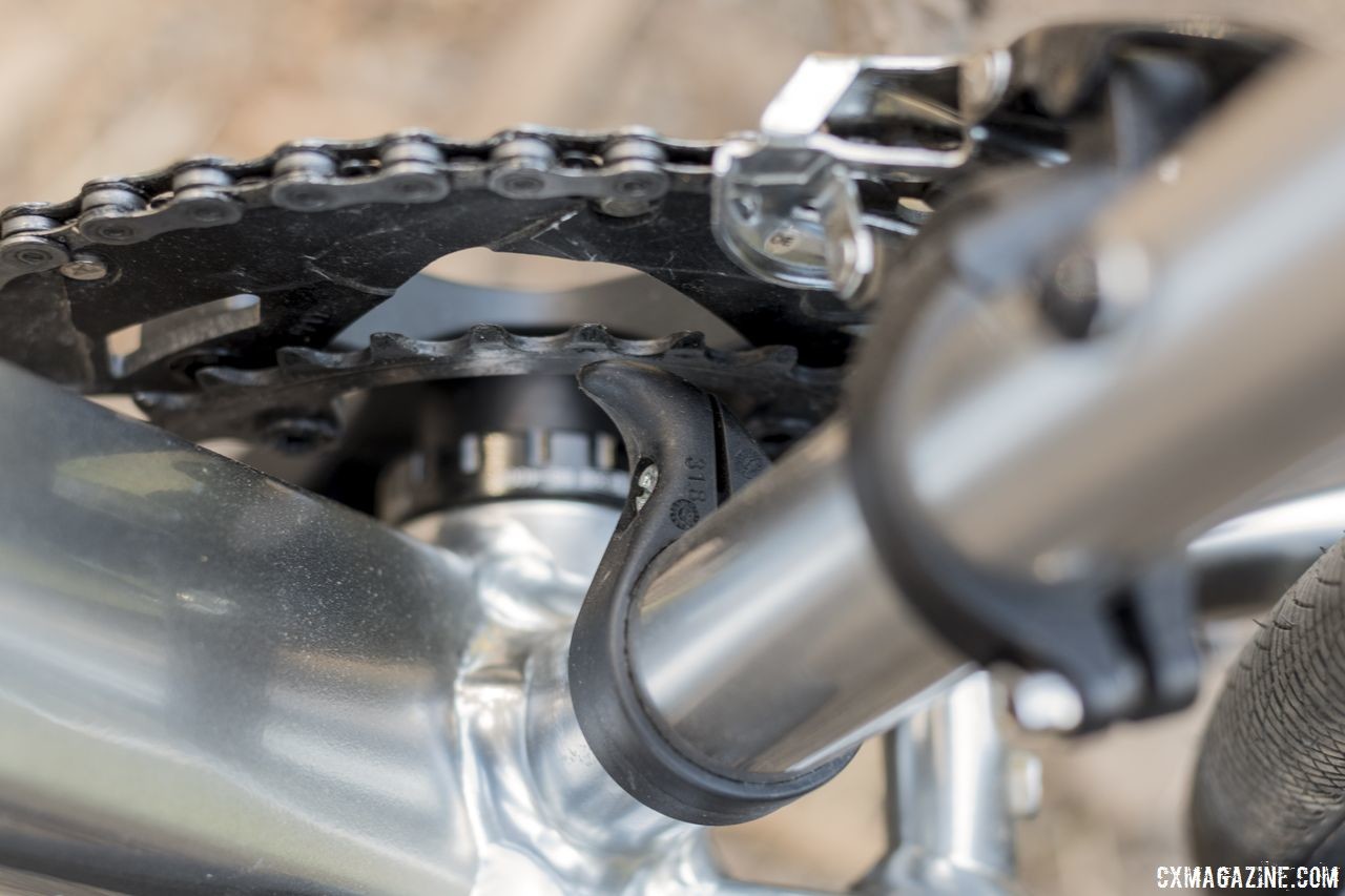 The gearing on our test bike was a 48/32t "adventure" combo controlled by the clamp-on front derailleur. Opus Spark 1 gravel bike. © C. Lee / Cyclocross Magazine