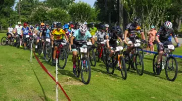 Riders get some holeshot practice in at the first Houston Short Track MTB Series race.