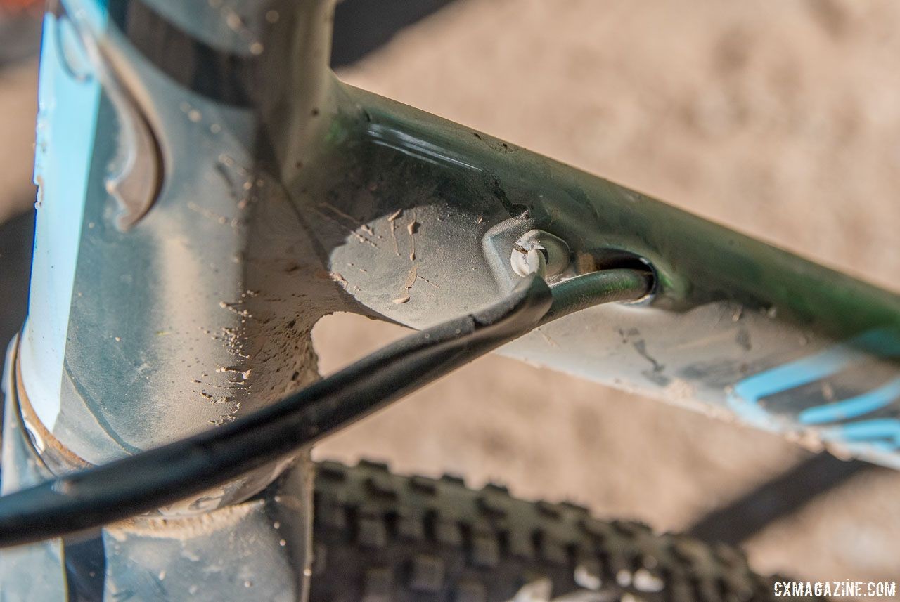 The steel frame features internal cable routing and impressive fillet brazing. Matt Nelson's Steel SaltAir Gravel Bike. 2018 Lost and Found. © C. Lee / Cyclocross Magazine