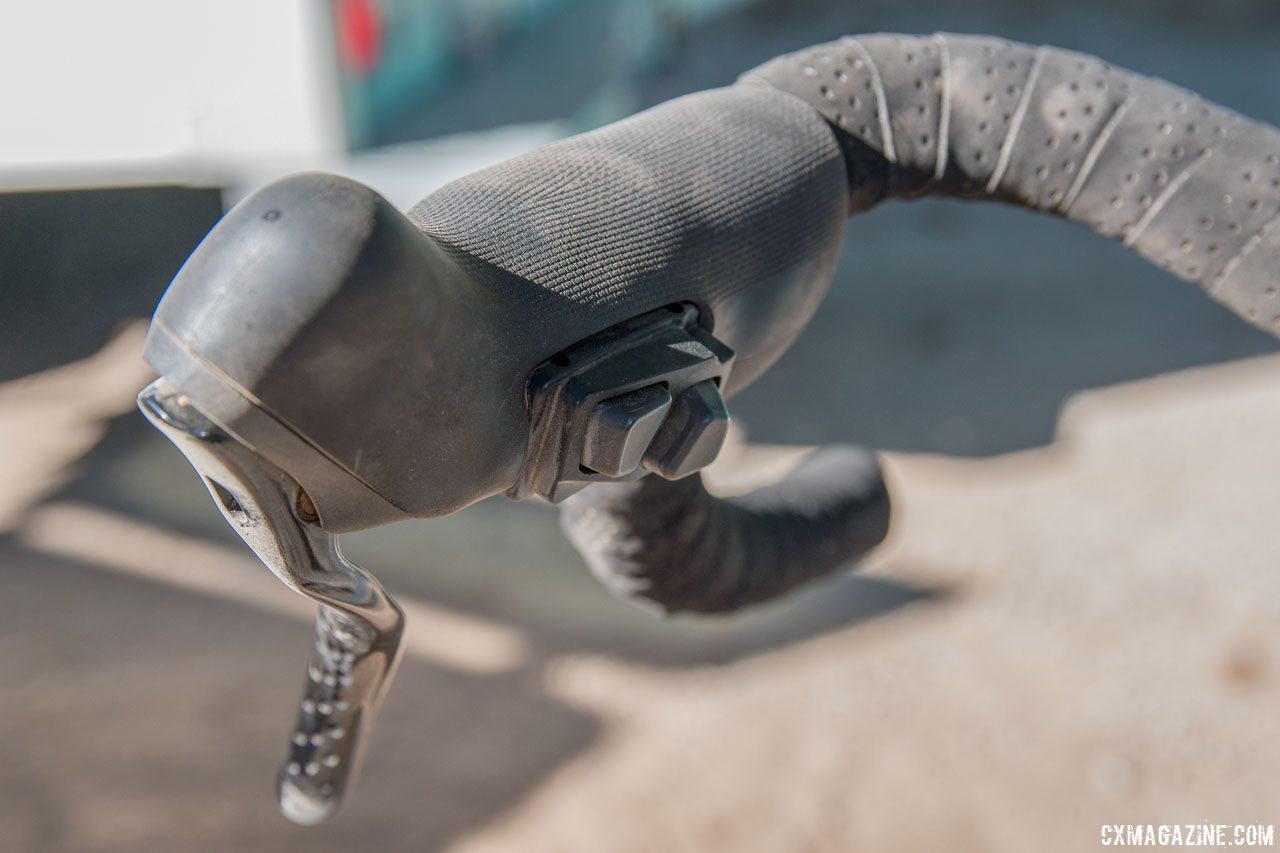 Nelson used TRP Hylex RS brake levers with the Hylex Di2 Adapter Kit to run "sprint" shifters. Matt Nelson's Steel SaltAir Gravel Bike. 2018 Lost and Found. © C. Lee / Cyclocross Magazine