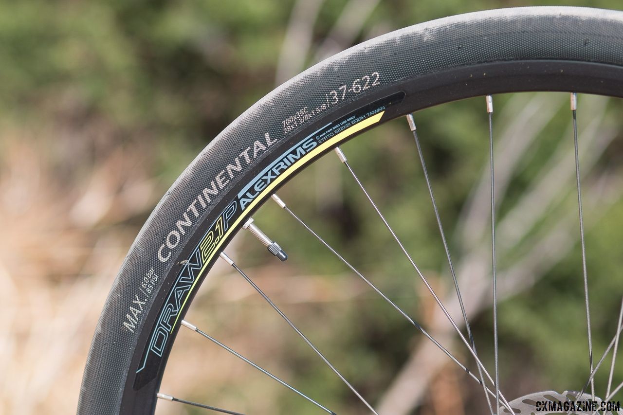 The 37mm Continental tires offer low rolling resistance and puncture protection but don't provide amazing grip when conditions get loose. Schwinn Vantage RX1 bike. © Cyclocross Magazine