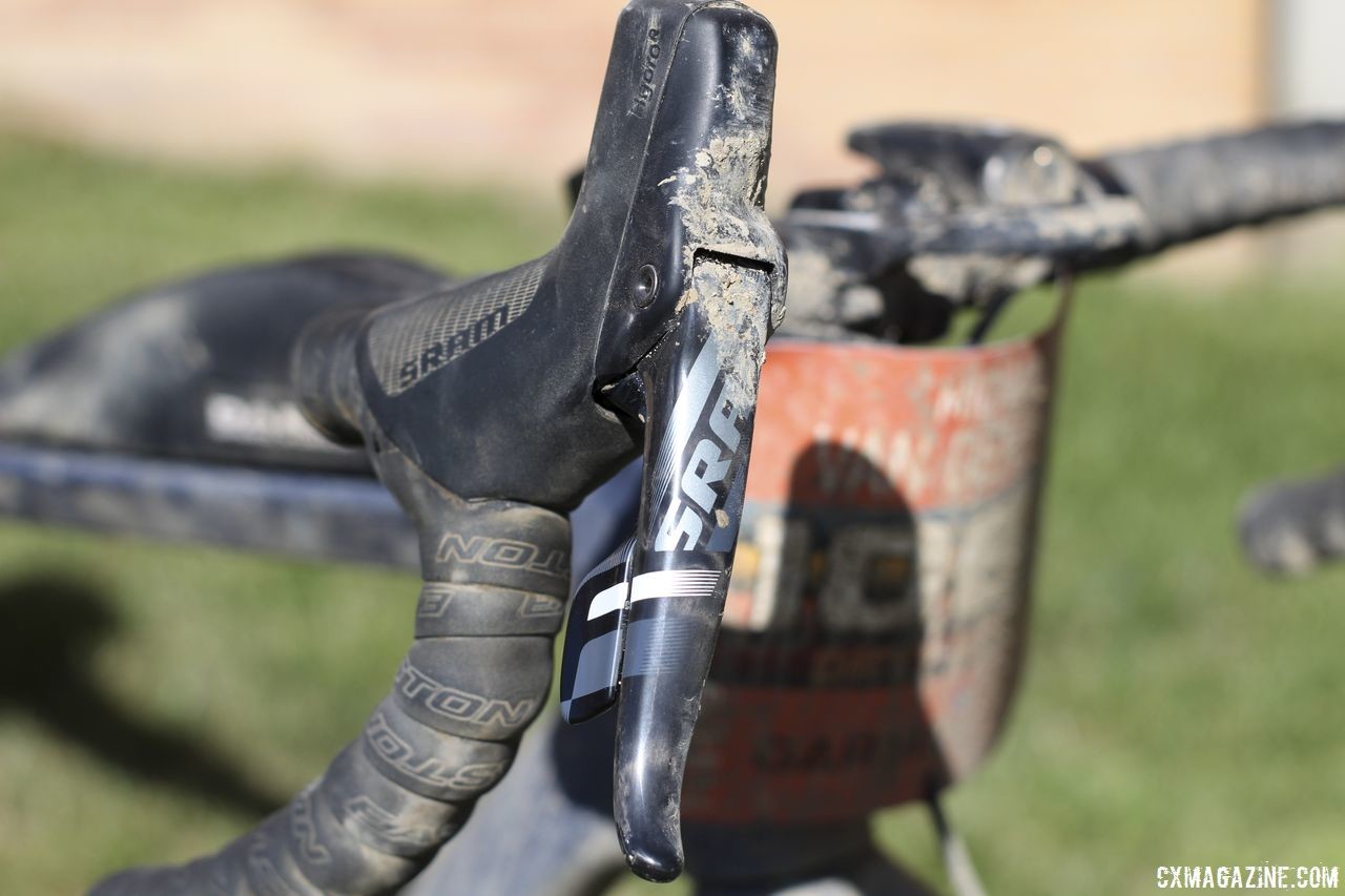 Van den Ham used SRAM Force 1 hydraulic shift/brake levers with his 1x drivetrain. Michael van den Ham's 2018 DK200 Lauf True Grit. © Z. Schuster / Cyclocross Magazine