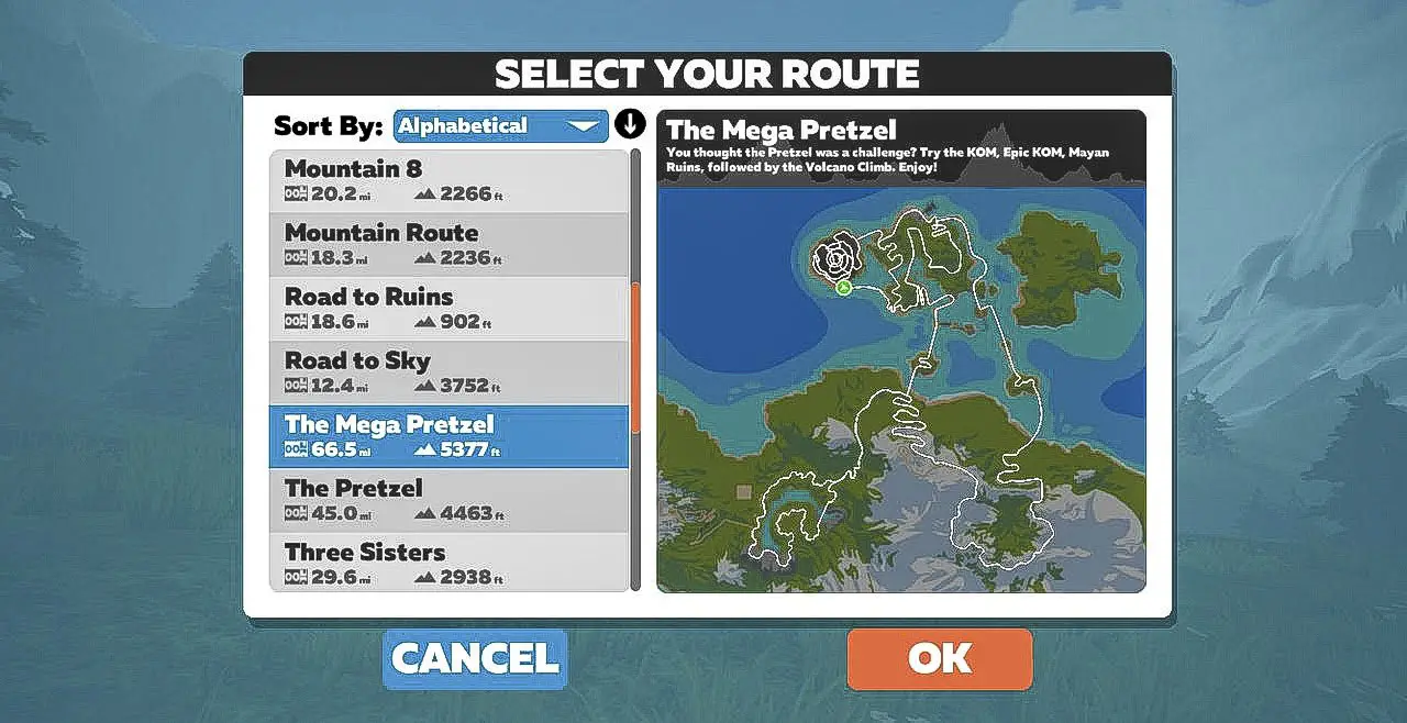 Each world has a number of preset routes you can ride. You can also choose your own adventure. Zwift review.