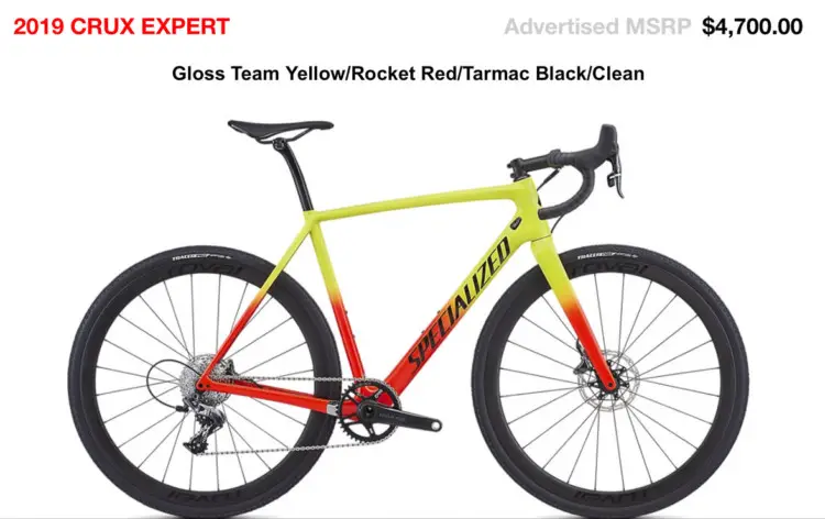 The $4700 2019 Specialized CruX Expert carbon cyclocross bike with SRAM Force 1.