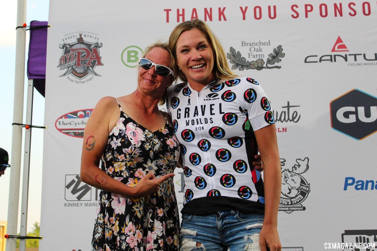 Alison Tetrick won the Randy Gibson QOM jersey presented by his wife Christy. 2018 Gravel Worlds © Z. Schuster / Cyclocross Magazine