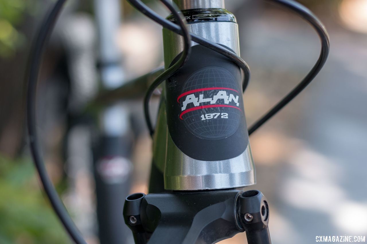 The head tube pays homage to Alan's many years in the bike business. Alan Xtreme Gravel Scandium with Kilo fork and Alchemist wheels. © Cyclocross Magazine