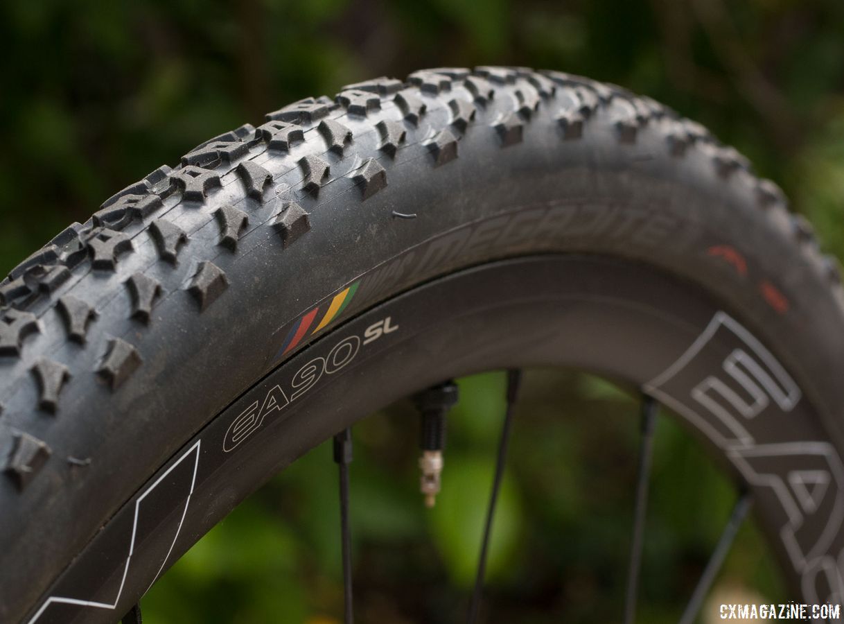 Ritchey WCS Megabite tubeless cyclocross clinchers slid on easily, and seated quietly and have remained air tight so far. Easton EA90 SL alloy tubeless disc wheels. © Cyclocross Magazineundefined
