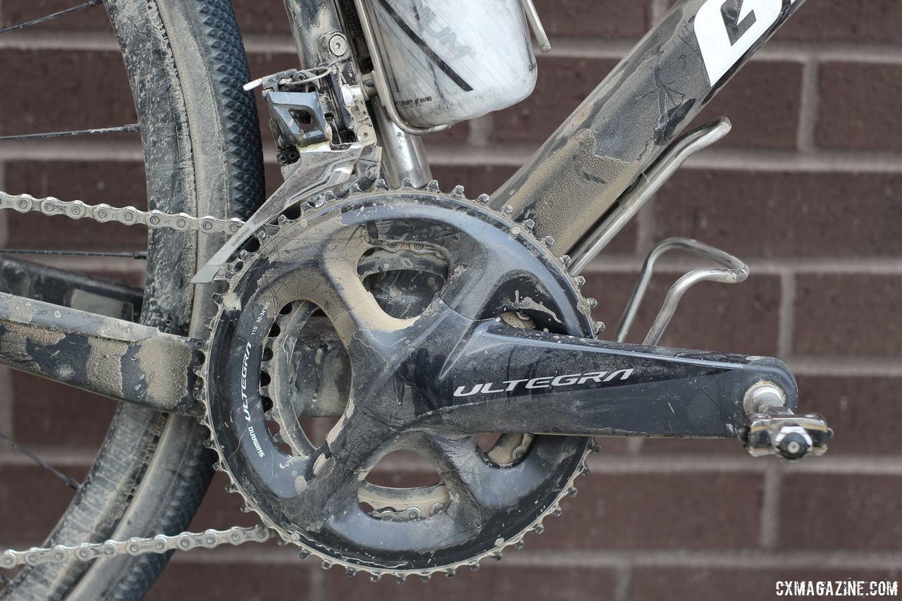 Berry ran a Shimano Ultegra crankset with 50/34t compact chain rings. Josh Berry's 2018 Gravel Worlds Giant Revolt Advanced 0 Gravel Bike. © Z. Schuster / Cyclocross Magazine