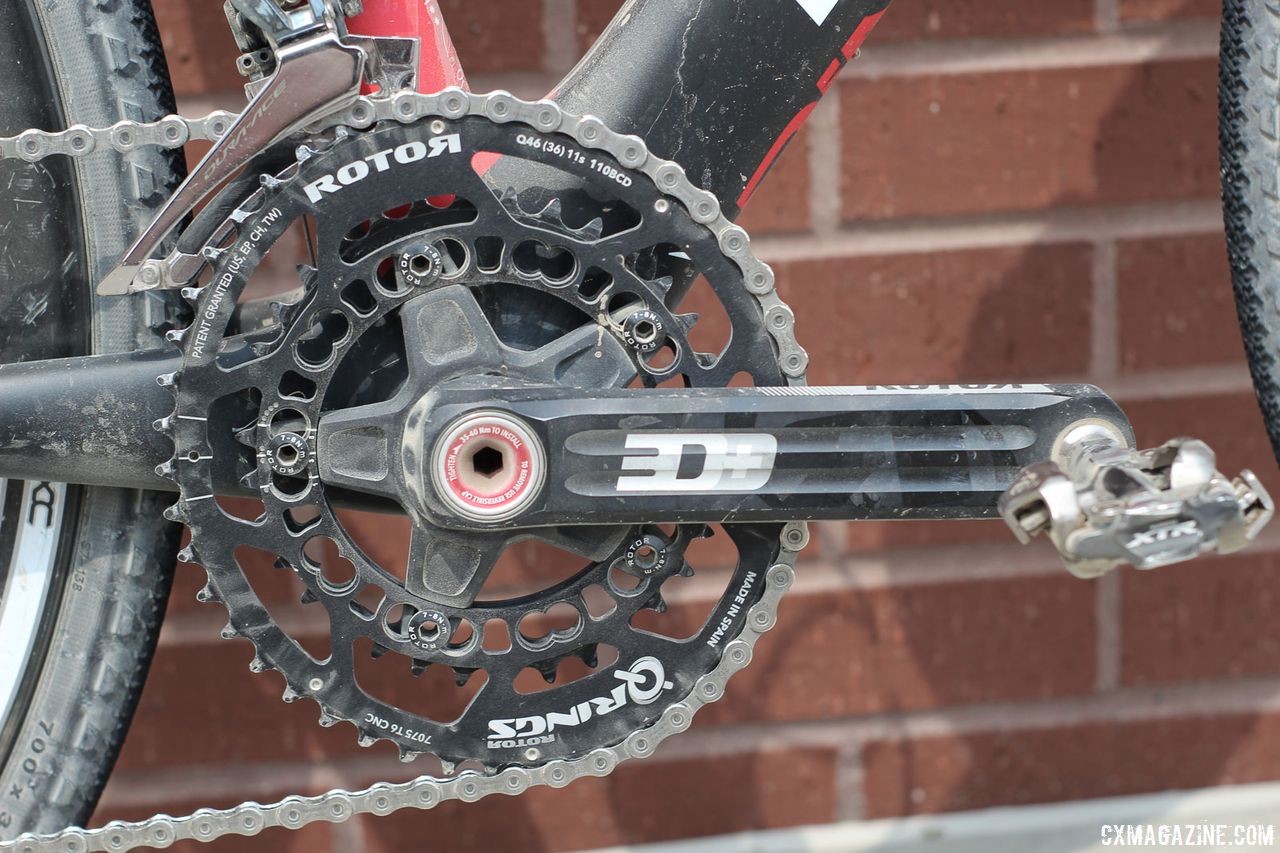 Gregg used a Rotor 3D crankset. She swapped in a 34t inner chain ring for the climbs at Crusher in the Tushar. Amity Gregg's 2018 Gravel Worlds Pinarello GAN GR Disk Gravel Bike. © Z. Schuster / Cyclocross Magazine