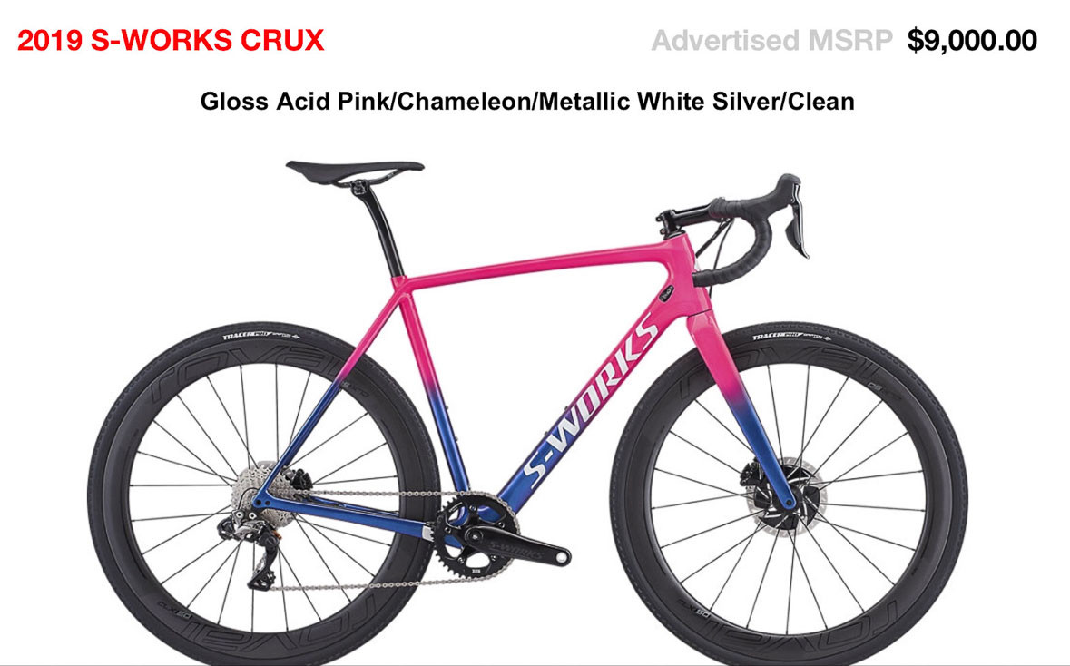 The $9000 2019 Specialized S-Works CruX cyclocross bike with Shimano Dura-Ace and XTR Di2.