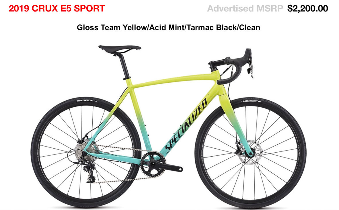 2019 $2200 alloy Specialized CruX E5 Sport cyclocross bike.