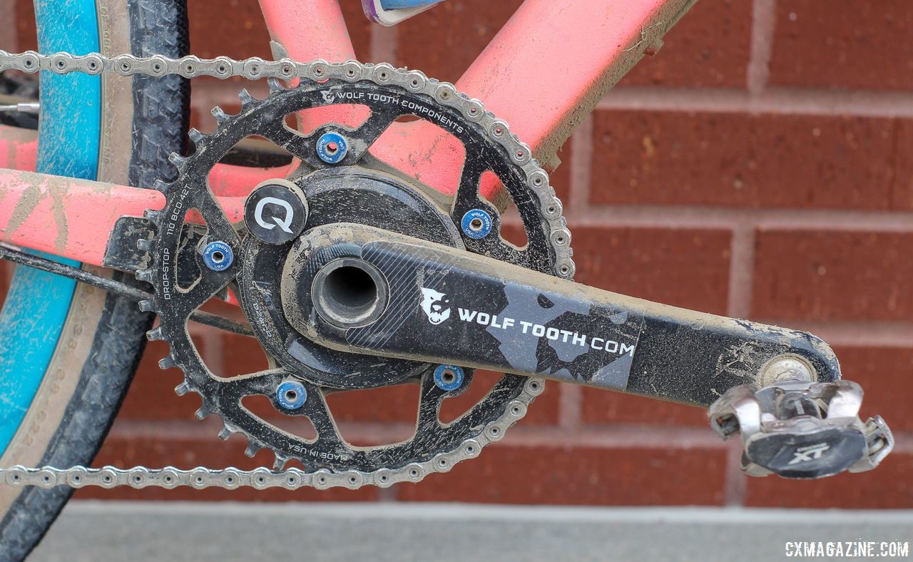 Acker said he opts for a 1x setup thanks to its simplicity. He ran a Quarq DZero crankset with a 42t Wolf Tooth chain ring. Matt Acker's Salsa Warbeard. 2018 Gravel Worlds. © Z. Schuster / Cyclocross Magazine