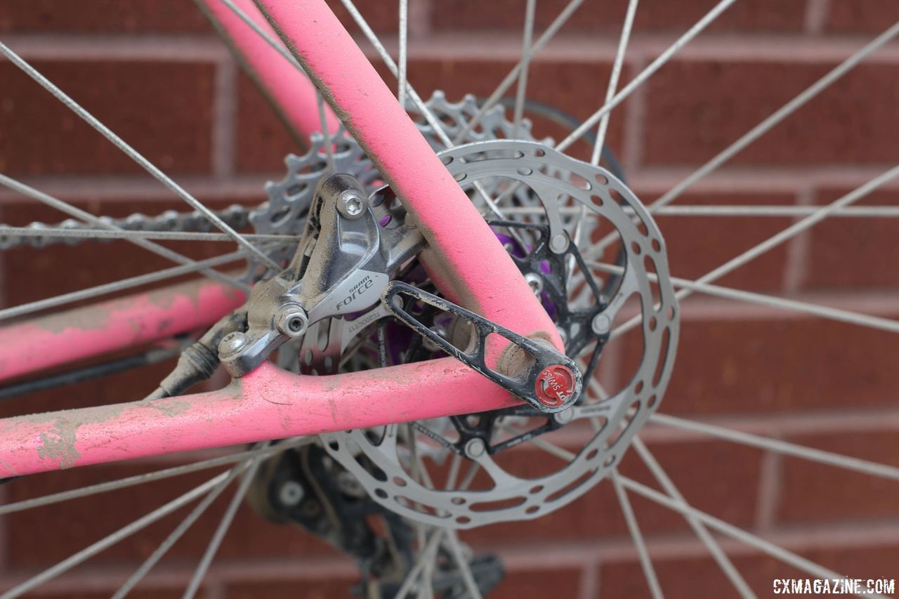 Acker's carbon frame harkens back to the days of post mount disc brakes. Matt Acker's Salsa Warbeard. 2018 Gravel Worlds. © Z. Schuster / Cyclocross Magazine