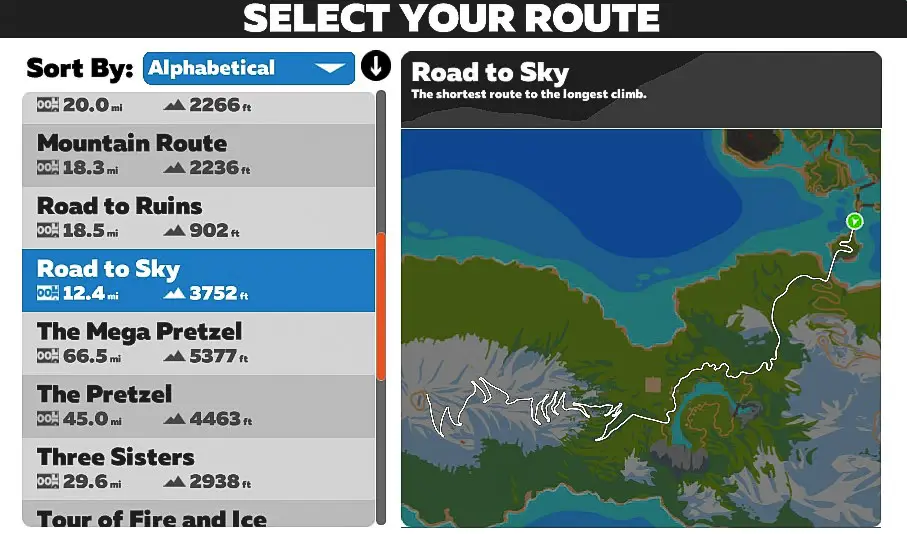 The Road to Sky route takes you straight to the vaunted Alpe du Zwift climb.