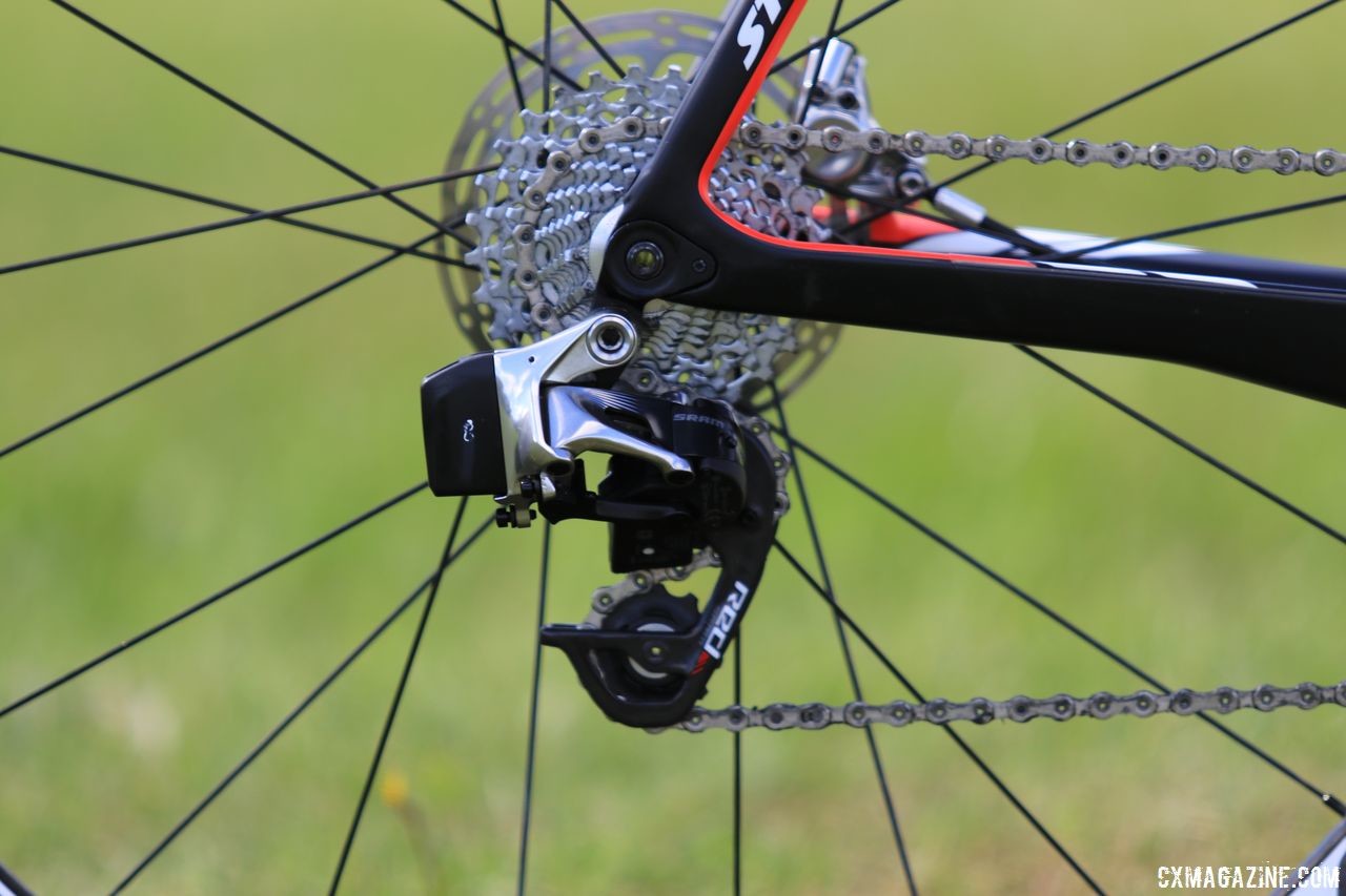 Stevens uses the now ubiquitous 12x142mm axle standard. Wout Van Aert's Stevens Super Prestige Cyclocross Bike, Waterloo World Cup 2018 © D. Mable / Cyclocross Magazine