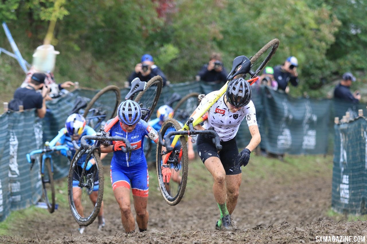 Rochette leads the way up Mt. Krumpit in Lap 2. 2018 Jingle Cross Day 3, Sunday. © D. Mable / Cyclocross Magazine