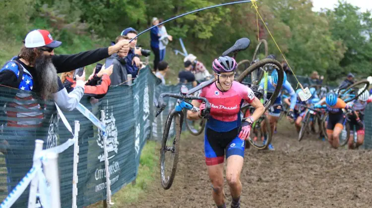 Fans and Sunny Gilbert had some fun on Sunday. 2018 Jingle Cross Day 3, Sunday. © D. Mable / Cyclocross Magazine