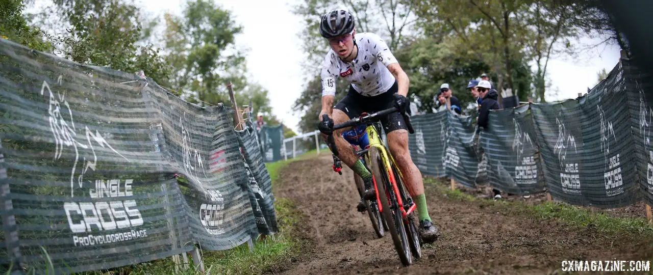 Maghalie Rochette leads the way off of Mt. Krumpit. 2018 Jingle Cross Day 3, Sunday. © J. Corcoran / Cyclocross Magazine