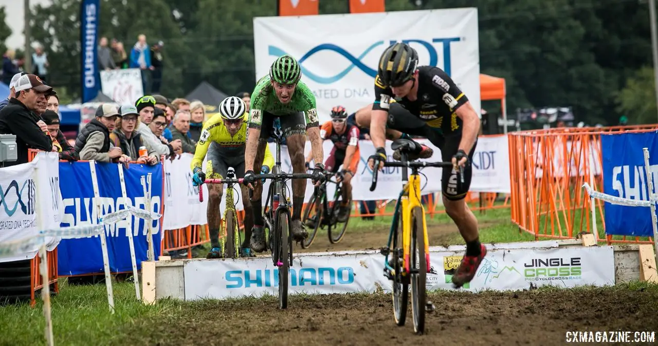 Gage Hecht and Kerry Werner were up in the chase for part of the race. 2018 Jingle Cross Day 3, Sunday. © J. Corcoran / Cyclocross Magazine