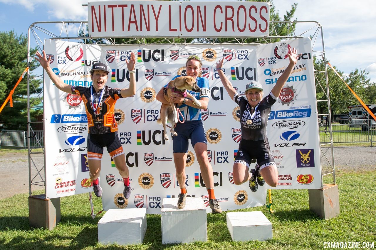 Podium puppy. Probably a good thing it was not an on-brand podium nittany lion. 2018 Nittany Lion Cross Day 2. © B. Buckley