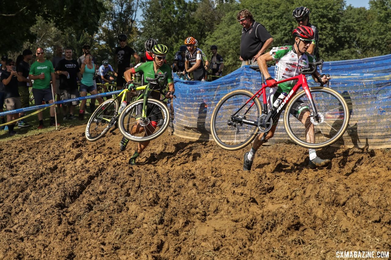 Mattieu Boulo and Curtis White run through the sand pit. Boulo went on to win in a sprint. 2018 Nittany Lion Cross Day 2. © B. Buckley