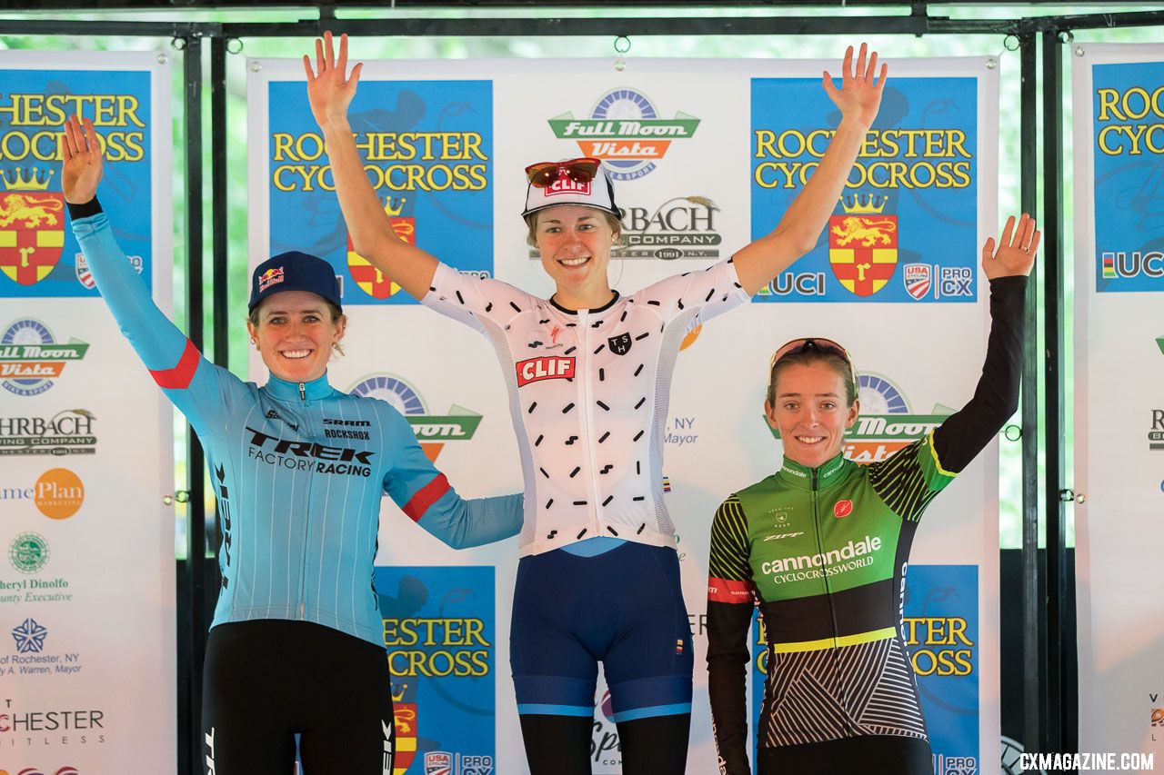 2018 Rochester Cyclocross, UCI C2 Women. L to R: Ellen Noble, Maghalie Rochette, Kaitie Keough.