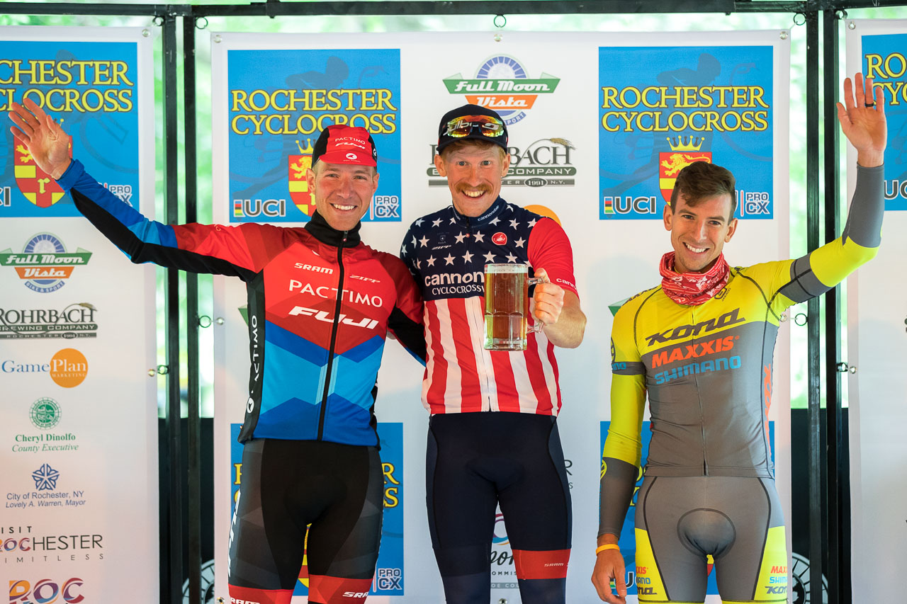 L to R: Jeremy Powers, Stephen Hyde, Kerry Werner. 2018 Rochester Cyclocross Day 2. photo: Bruce Buckley