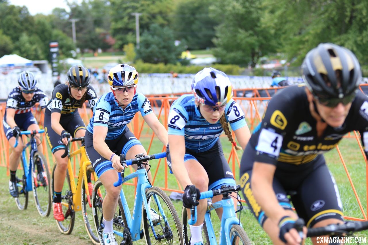 Richards and Noble are dialed in as Van Loy drives the train early in the race. 2018 Trek CX Cup, Waterloo © Cyclocross Magazine / D. Mable