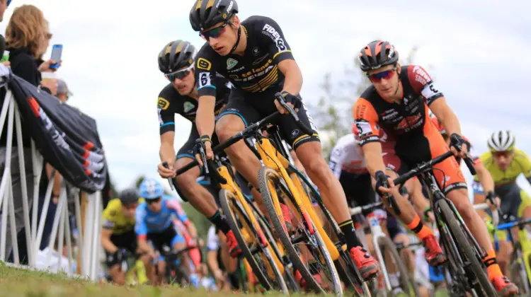 Quinten Hermans took the holeshot and went on to win the race. 2018 Trek CX Cup, Waterloo © Cyclocross Magazine / D. Mable