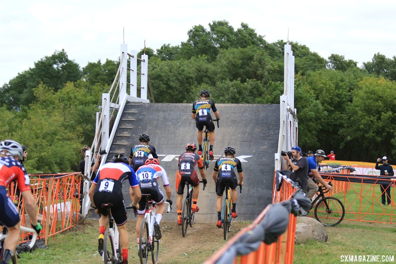 The Barn Flyover was known for its steepness. 2018 Trek CX Cup, Waterloo © Cyclocross Magazine / D. Mable