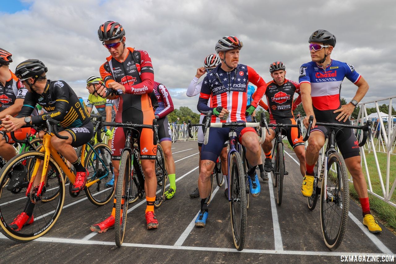 One side of the start grid had a lot of blue, red and white. 2018 Trek CX Cup, Waterloo © Cyclocross Magazine / R. Clark
