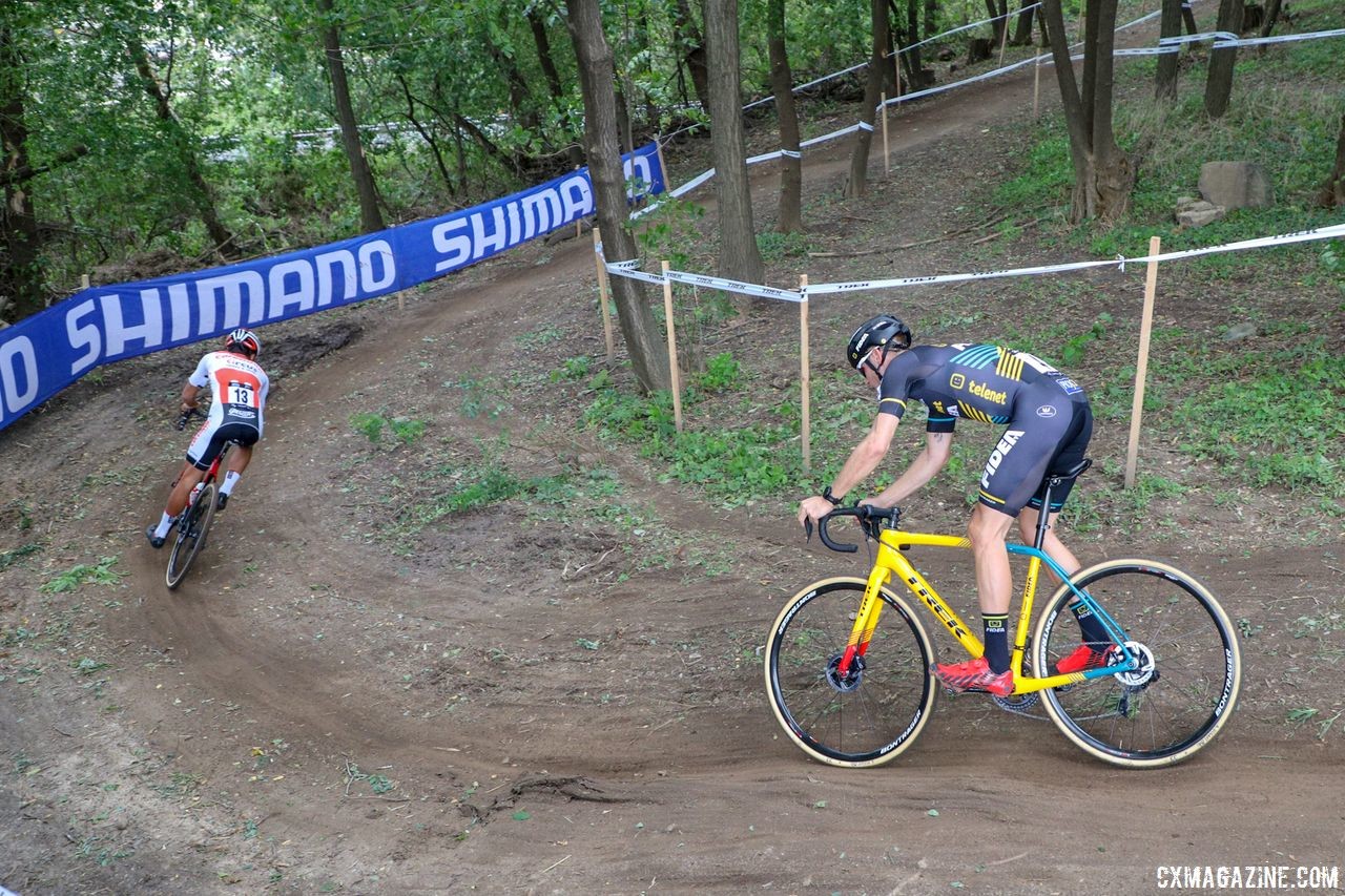 Meeusen and Van Kessel were chasing for third most of the race. 2018 Trek CX Cup, Waterloo © Cyclocross Magazine / R. Clark