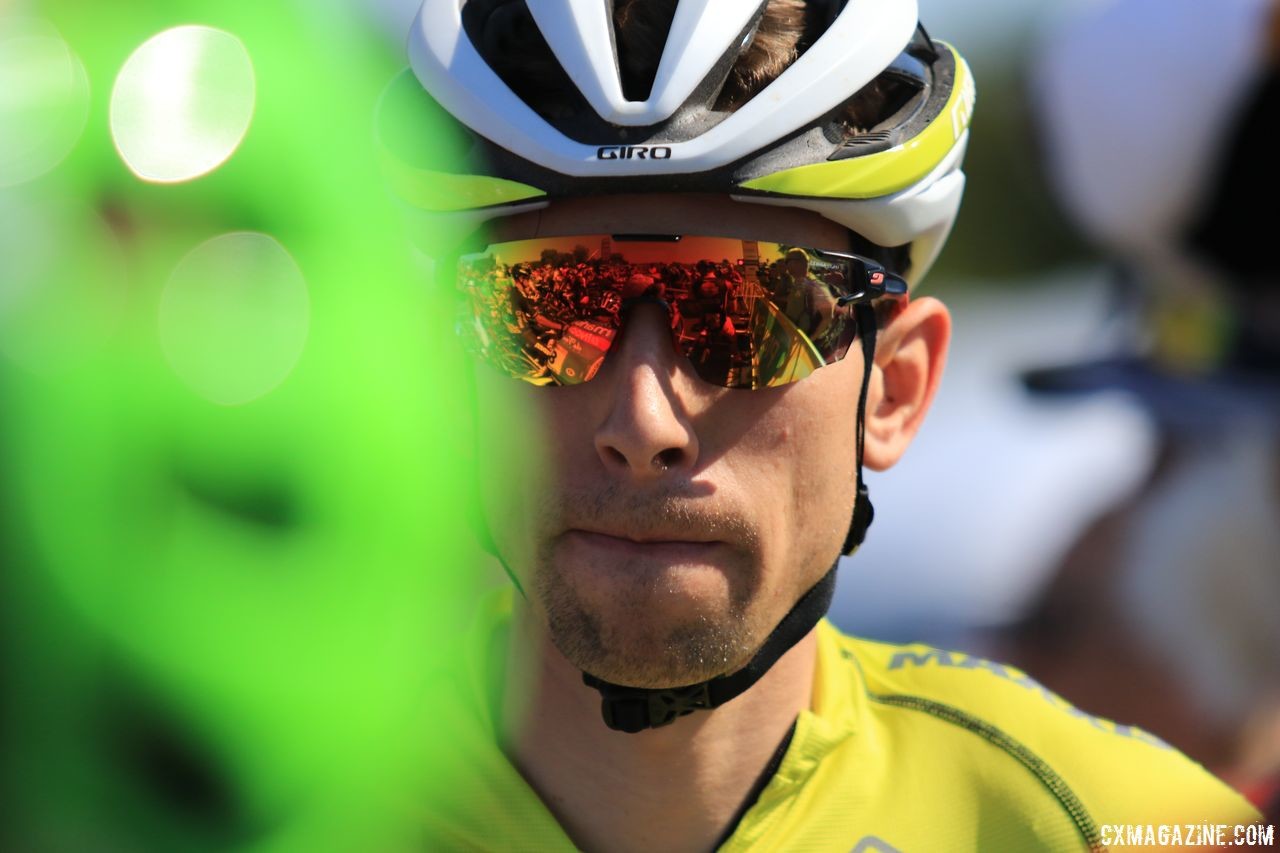 Kerry Werner focuses before his race. 2018 World Cup Waterloo. © D. Mable / Cyclocross Magazine
