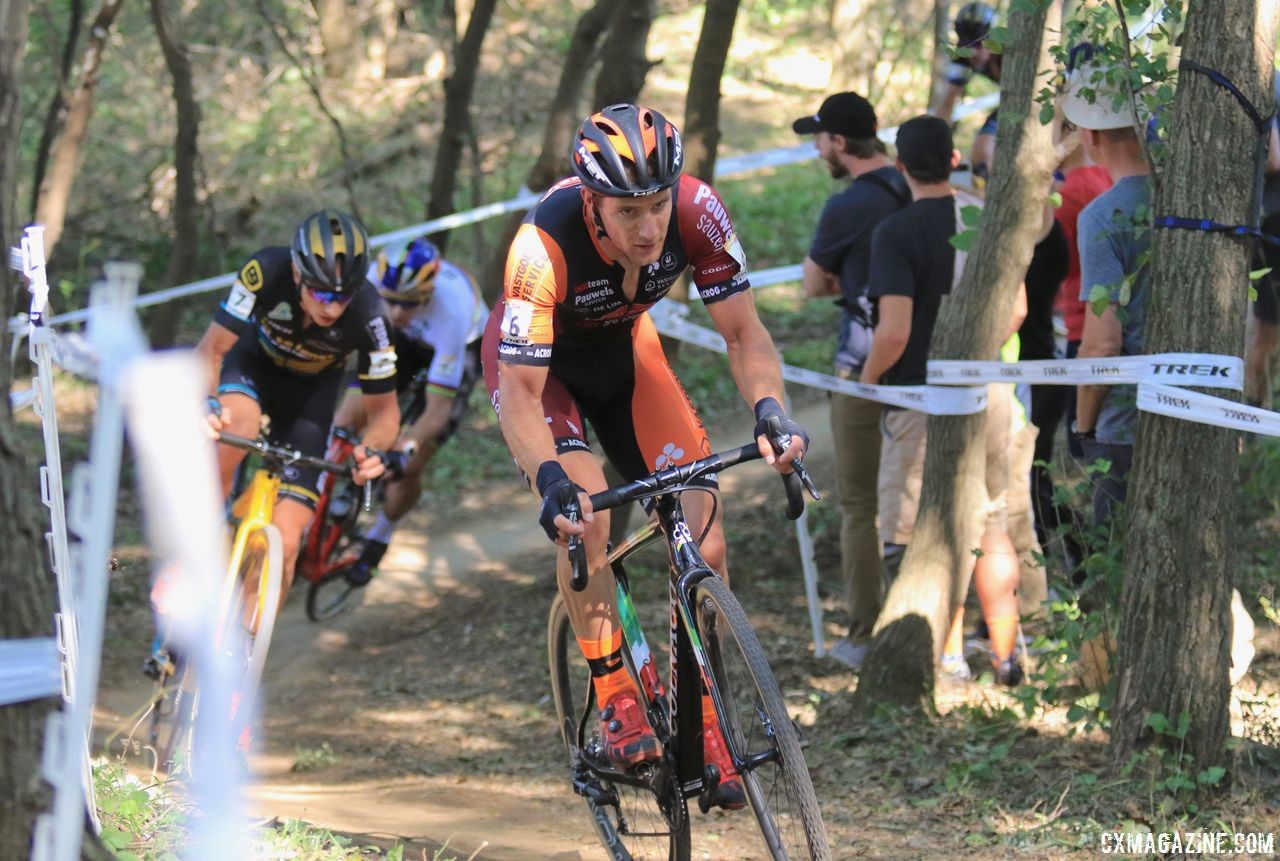 Daan Soete was in the mix until a crash took him out of the lead group. 2018 World Cup Waterloo. © D. Mable / Cyclocross Magazine