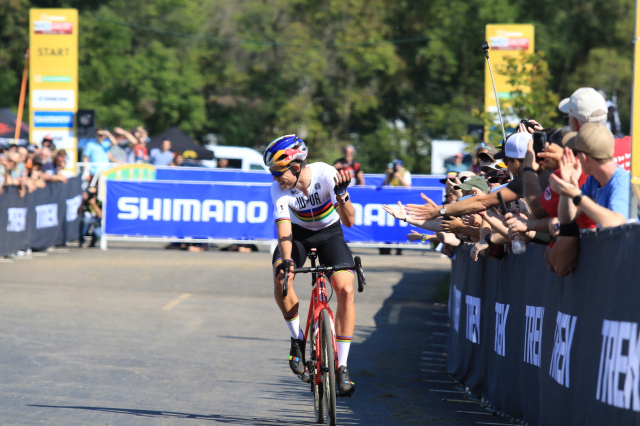 Wout van Aert was still able to smile at the finish. 2018 World Cup Waterloo. © D. Mable / Cyclocross Magazine