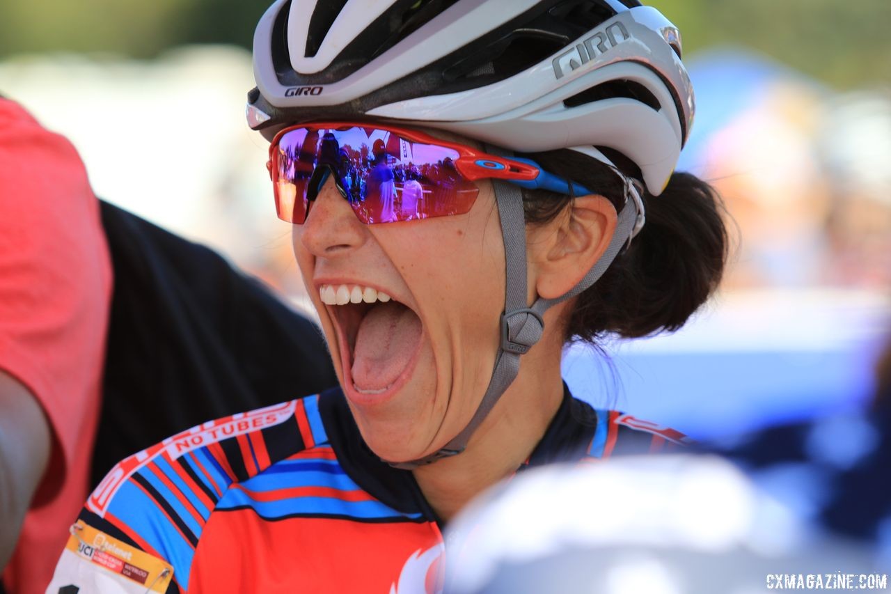 Courtenay McFadden was in good spirits before the race. 2018 World Cup Waterloo. © D. Mable / Cyclocross Magazine