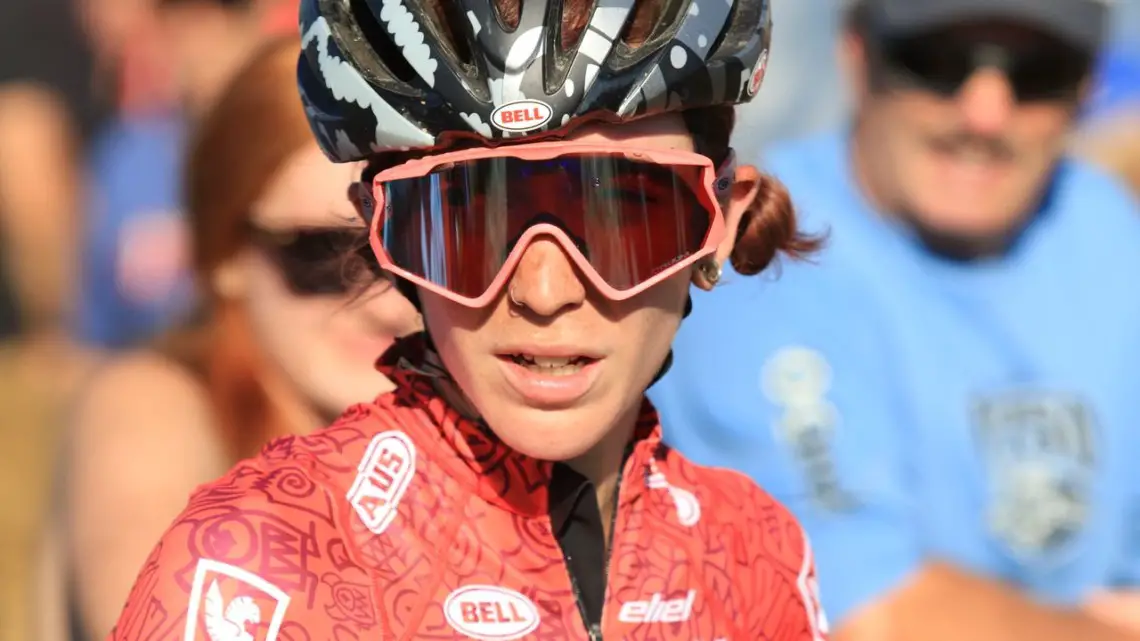 Sammi Runnels shows the wear from her World Cup effort. 2018 World Cup Waterloo. © D. Mable / Cyclocross Magazine