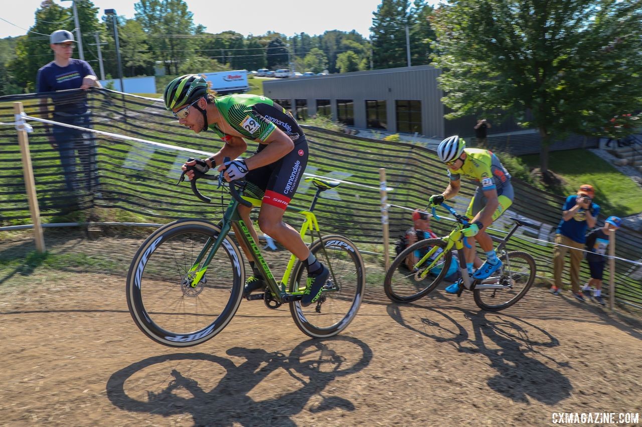 Curtis White and Kerry Werner rode together for part of the race. 2018 World Cup Waterloo. © R. Clark / Cyclocross Magazine