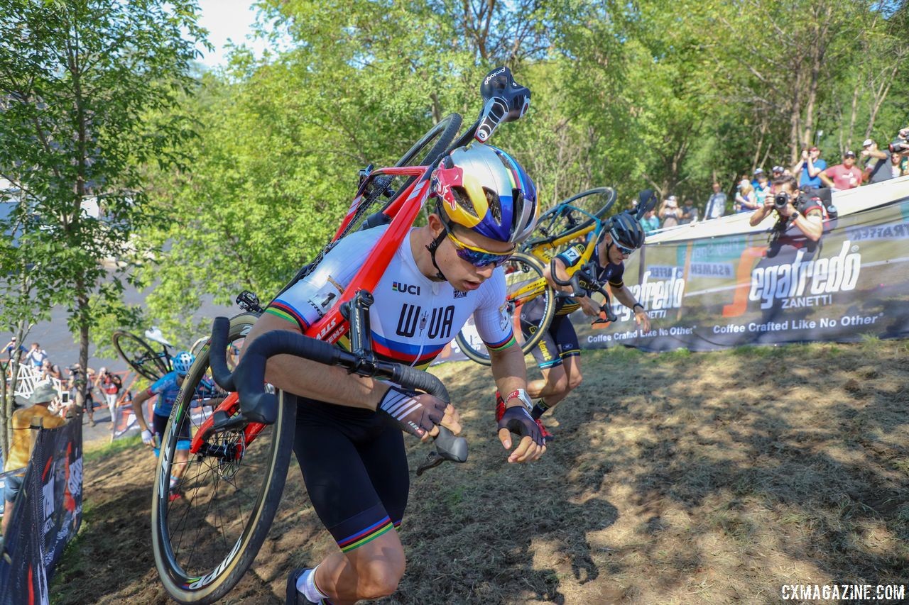 Wout van Aert took a spot near the front from the opening whistle. 2018 World Cup Waterloo. © R. Clark / Cyclocross Magazine