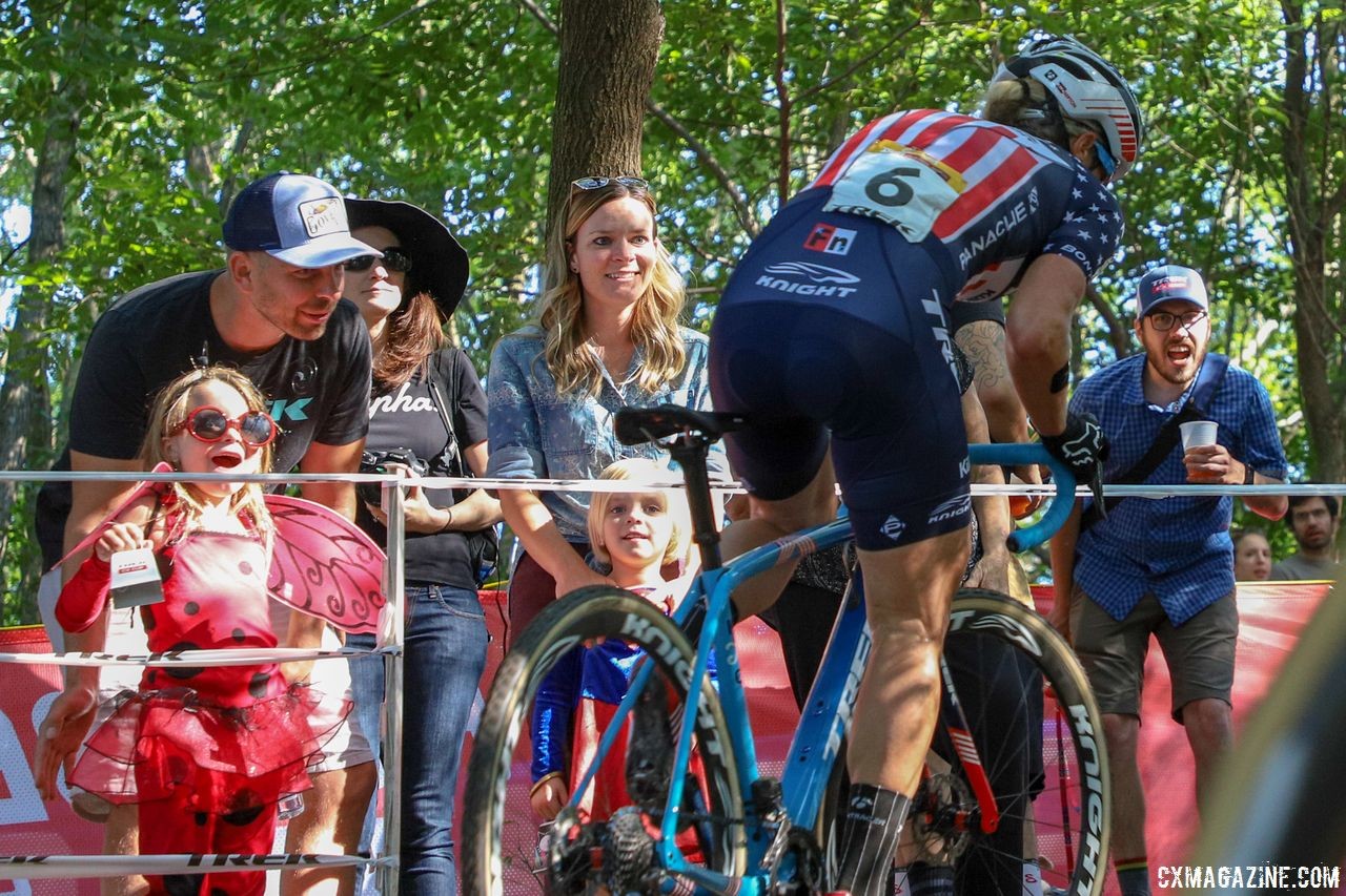 Fans cheer for Katie Compton. 2018 World Cup Waterloo. © R. Clark / Cyclocross Magazine