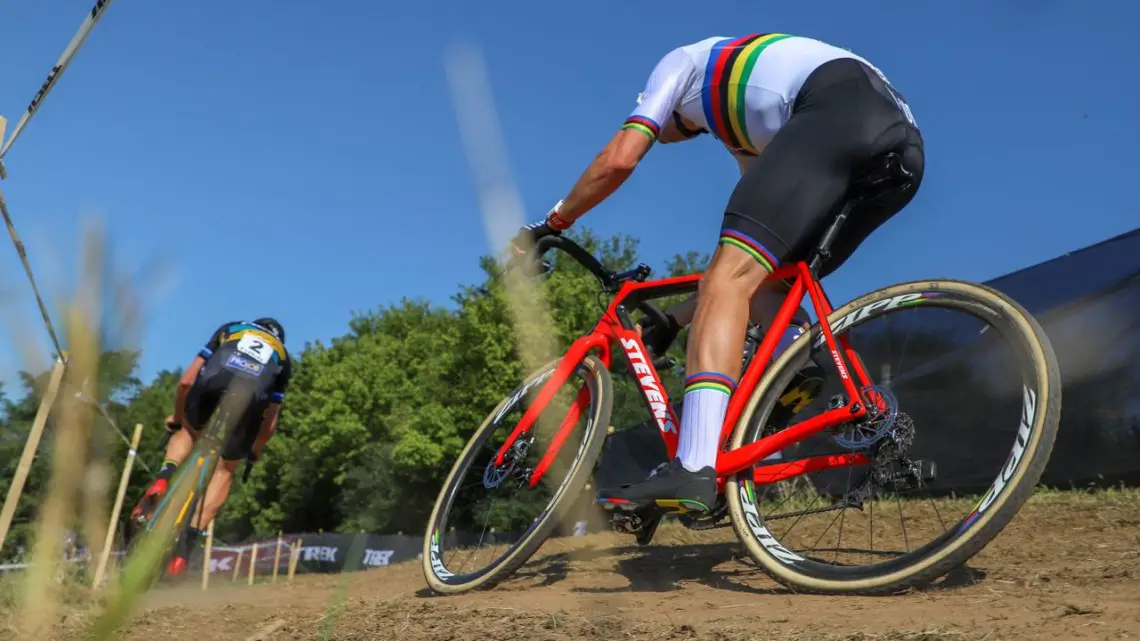 Stevens sent Wout van Aert two bikes so he could race this weekend. 2018 World Cup Waterloo. © R. Clark / Cyclocross Magazine