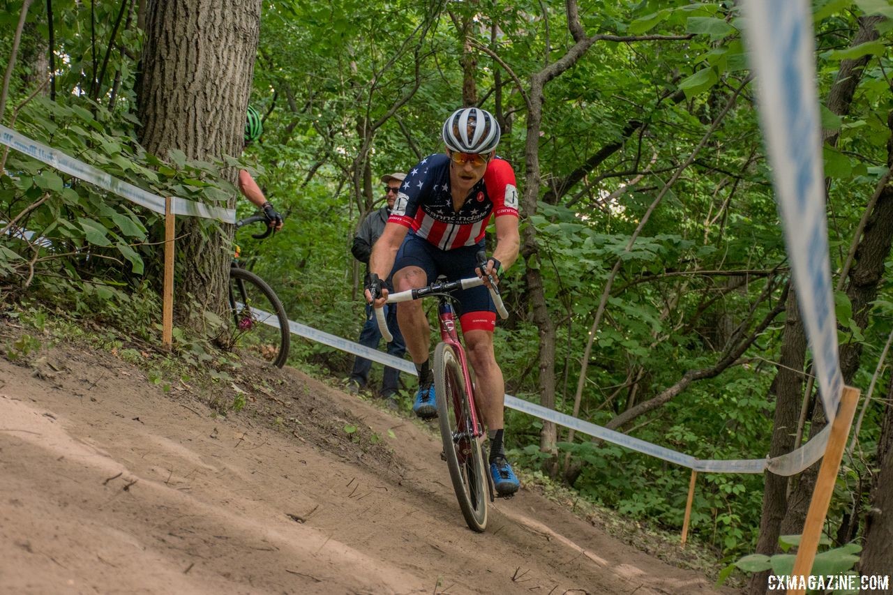 Stephen Hyde tackles a dusty off-camber en route to winning Saturday's C1. 2018 Rochester Cyclocross. © Evan Grucela