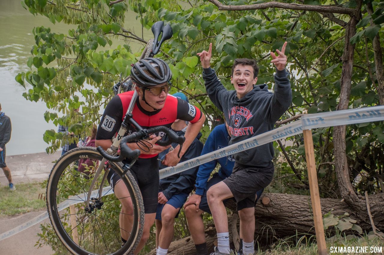 Greg Gunsalus had a cheering section in his first Elite UCI race after graduating from the Juniors. 2018 Rochester Cyclocross. © Evan Grucela