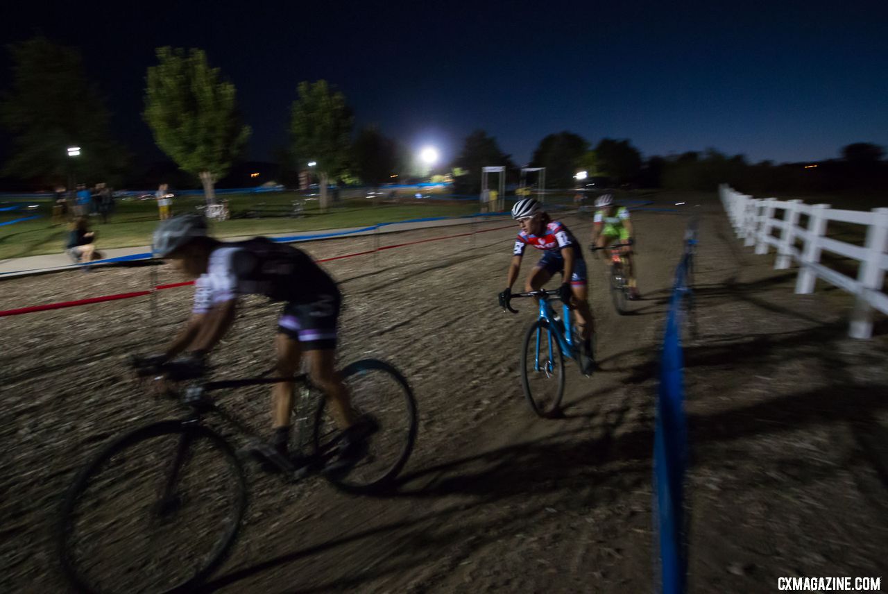 Crystal Antohny leads Sophia Gomez Villafane in the chase of Rochette and Nash. 2018 RenoCross women's race. © A. Yee / Cyclocross Magazine