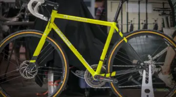 Favorit's custom carbon F3 Cyclocross bike with custom alloy crown carbon fork was an eye-catcher. The Czech brand is launching in the States and looking for dealers. 2018 Interbike. © Cyclocross Magazine