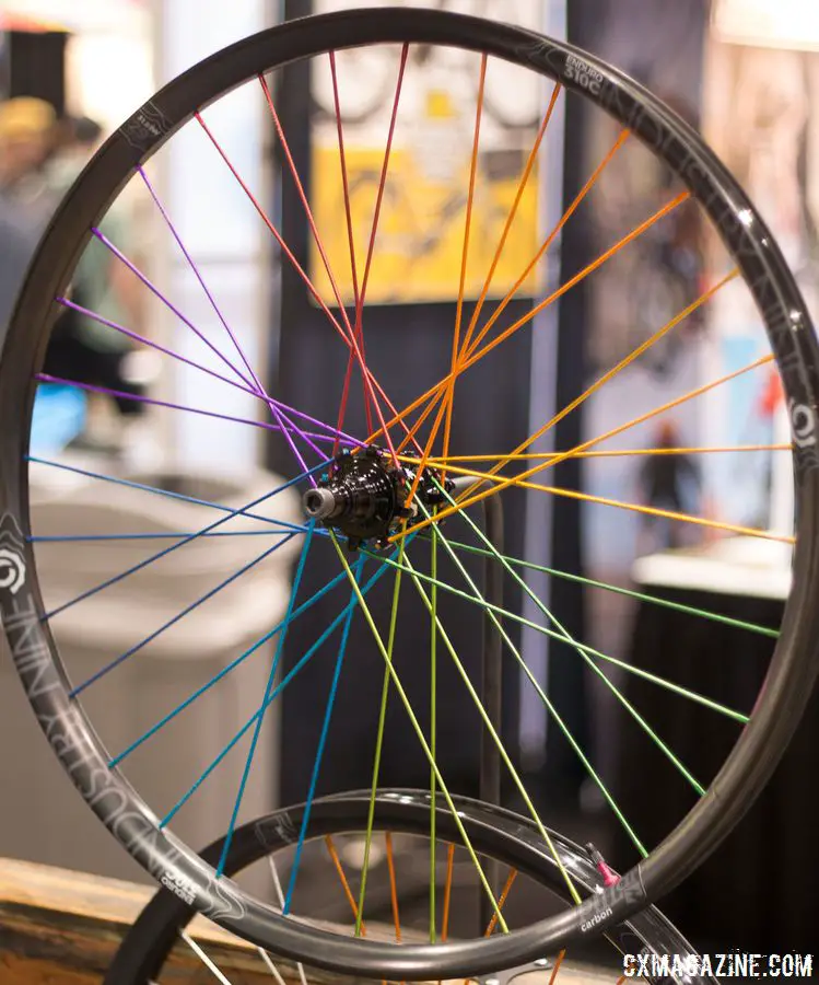 The Level 3 "No Color Restrictions, Unlimited Customizations" TRA wheel on display. 2018 Interbike. © Eric Takayama / Cyclocross Magazine