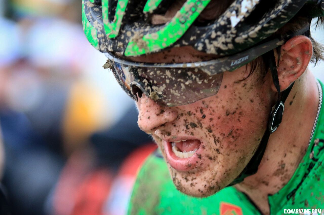 Gage Hecht had a blazing first lap and settled in for a strong ride, almost breaking the top 20. 2018 Jingle Cross Cyclocross World Cup. © D. Mable/ Cyclocross Magazine