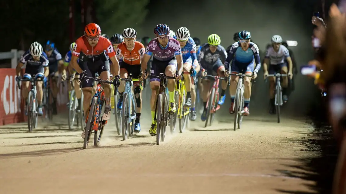 Cody Kaiser sprints to the holeshot. 2018 RenoCross men's race. © J. Silva / Cyclocross Magazine